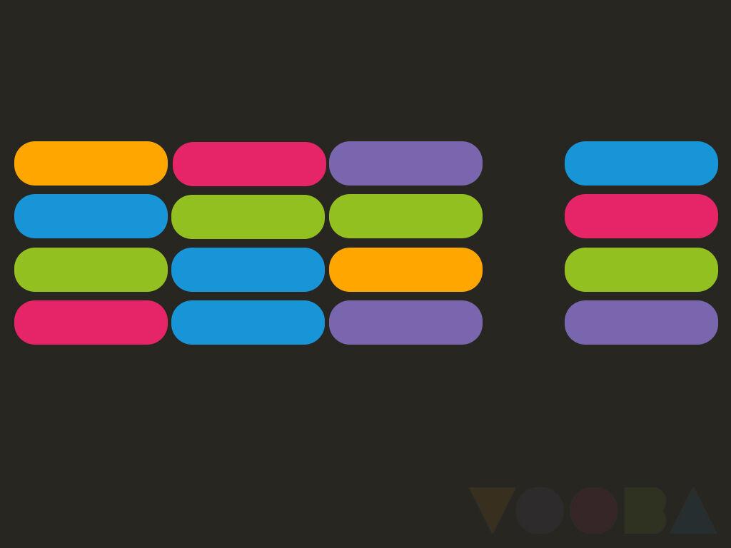 A colorful pattern of rounded rectangles arranged closely together, divided into two groups. The grouping and spacing illustrate the Gestalt principle of proximity, where objects that are close to each other are perceived as related.